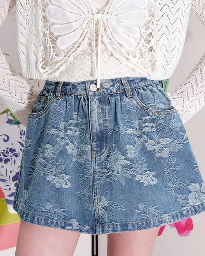 Flower denim skirt
