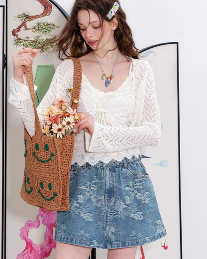 Flower denim skirt