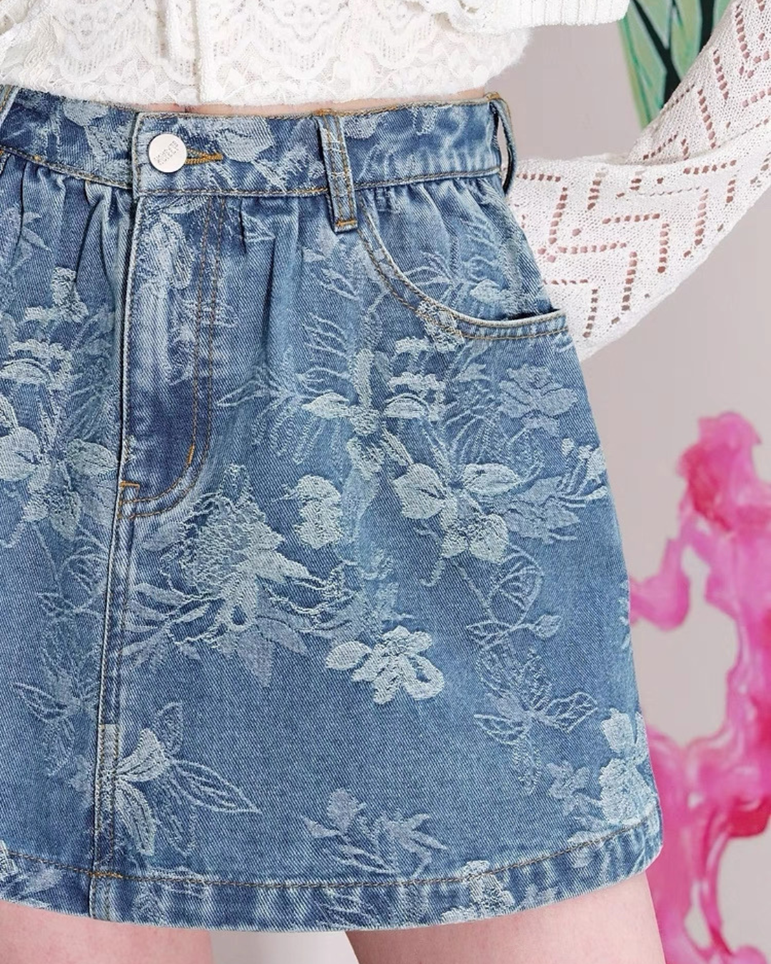 Flower denim skirt