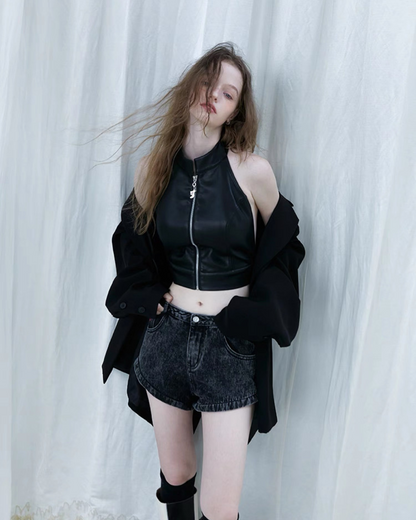 leather no sleeves tops