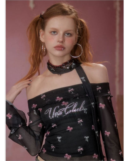 0 one shoulder mesh-T