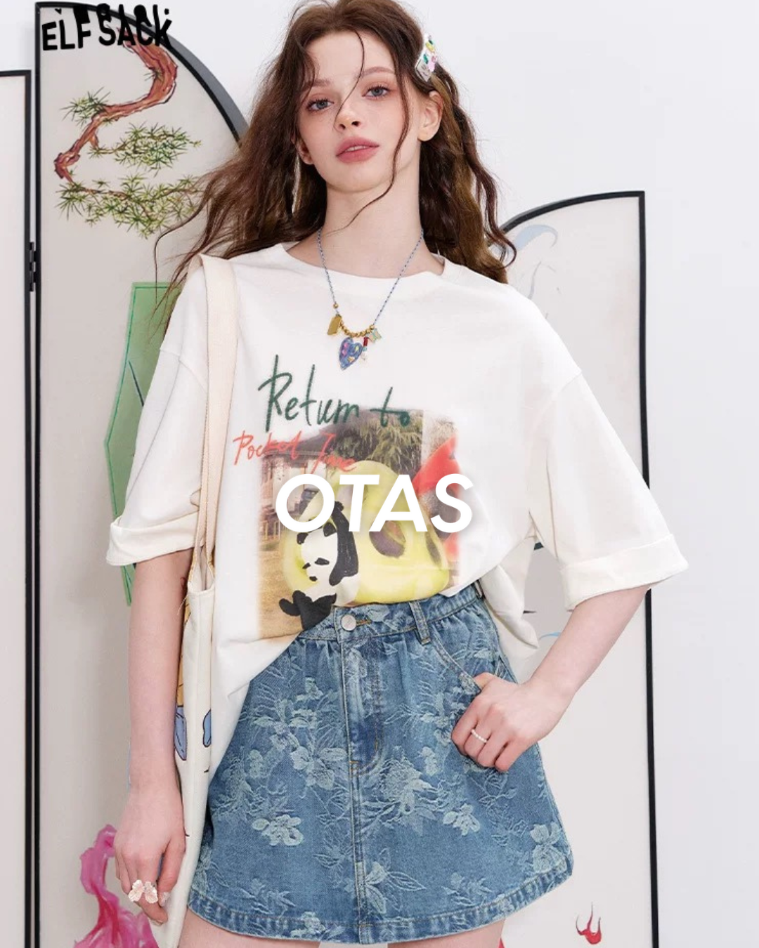 Flower denim skirt