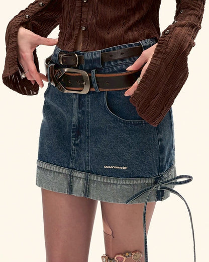 denim ribbon skirt